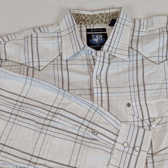 Resistol University Mens Large‎ White Plaid White PearlSnap Shirt Casual Western - Picture 3 of 10
